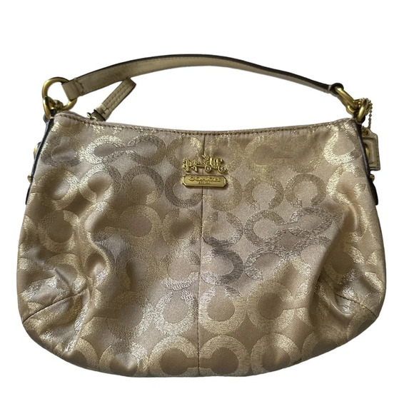 Coach Mia Signature Lurex Top Handle Gold Pouch Purse - Picture 1 of 8